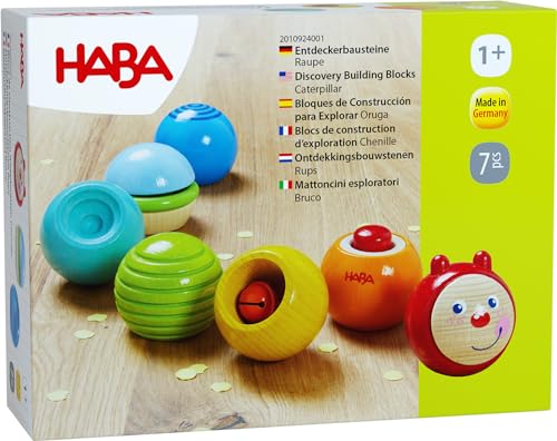 HABA Entdeckerbausteine Raupe - Regenbogen Holzkugeln mit optischen & akustischen Effekten - Made in Germany - Für Kinder ab 1 Jahr - Fördert die Feinmotorik - 2010924001 von HABA