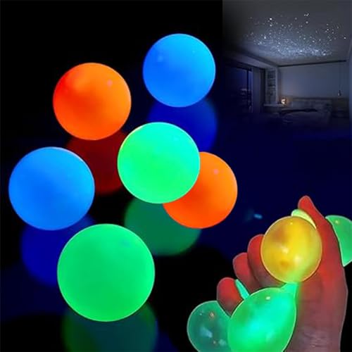 Glow Sticky Balls, Super Soft Fluorescent Stress Wall Balls, Sticky Ball to Throw at Ceiling, Luminous Stress and Anxiety Relief Sticky Ceiling Balls(Colour Random Delivery) (12PCS) von HADAVAKA