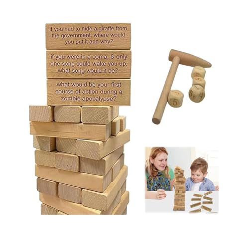 HADAVAKA 54pcs Eisbrecher Fragen Tumbling Turm Spiel, Fragen Stacking Tower Game, Reisegröße Tumble Tower, Funny Blocks Stacking Tower Game, Klassische Spiele Für Drinnen Und Draußen Für Die Familie von HADAVAKA