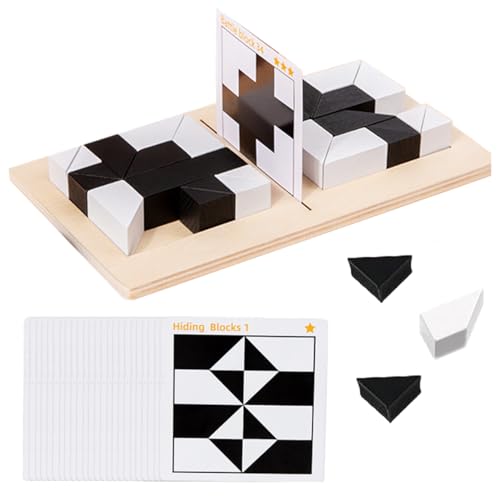 Holzpuzzle Mit Versteckten Blöcken, Geometrisches Formenspiel, Puzzlespiele Mit Versteckten Blöcken Montessori-Spielzeug, 40 Doppelseitige Designkarten, Puzzlespiele Würfel (Double) von HADAVAKA