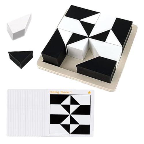 Wooden Hidden Block Puzzle, Geometric Shape Matching Game, Puzzle Games Hiding Blocks Montessori Toy, 40 Double-Sided Design Cards, Puzzle Game Cubes, Interactive Tabletop Game (Single) von HADAVAKA