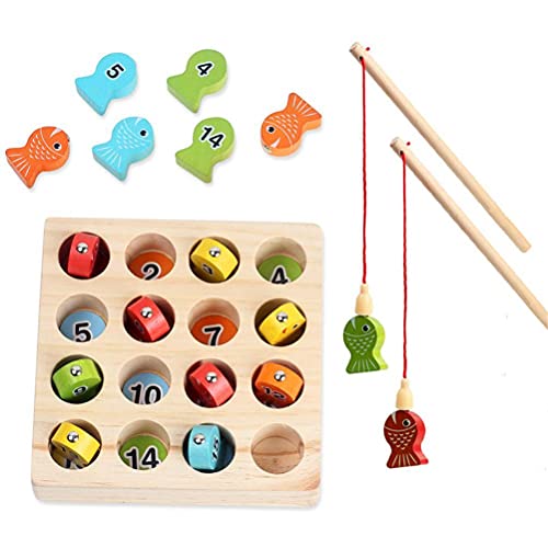 HAHAone Angelspiel Holz ab 2 3 4 Jahre, Motorikspielzeug Fisch Angel Spiel für Kinder, Montessori Motorik Holz Spielzeug Lernspielzeug Holzpuzzle Fische Angeln Geschenk Für Mädchen und Jungen von HAHAone