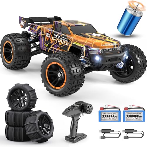 HAIBOXING Bürstenlose Fernbedienungs Auto 16890A 1/16 RC Auto 48 km/h Top Speed, Hobby Ferngesteuertes Auto für Erwachsene und Jungen All Terrain Off-Road Truck mit Spare Paddle Tires für Sand Land von HAIBOXING