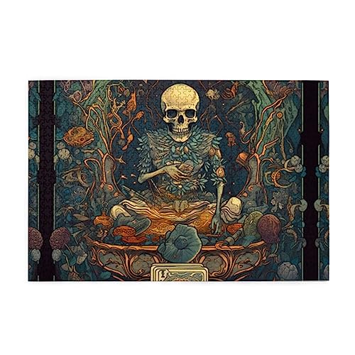 Cross-Legged Skull Puzzles für Erwachsene, 1000 Teile, interessante Holzpuzzles, Stressabbau-Puzzles mit Box von HAICOM