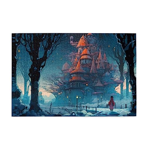 Eisschloss-Puzzles für Erwachsene, 1000 Teile, interessante Holzpuzzles, Stressabbau-Puzzles mit Box von HAICOM