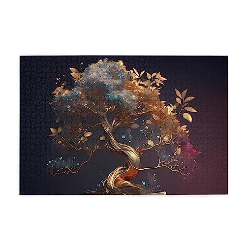 Goldene Bonsai-Puzzles für Erwachsene, 1000 Teile, interessante Holzpuzzles, Stressabbau-Puzzles mit Box von HAICOM