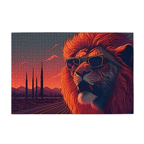 Löwe mit Sonnenbrille, Puzzles für Erwachsene, 1000 Teile, interessante Holzpuzzles, Stressabbau-Puzzles mit Box von HAICOM