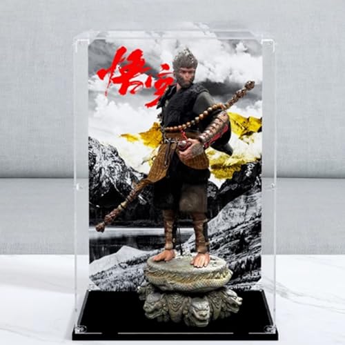 Acryl 3 mm Displaybox für Lego Black Myth Goku Modell, Transparente staubdichte Displaybox, kompatibel mit Lego Black Myth Goku Modellbausatz (Modell nicht im Lieferumfang enthalten) (schwarze Basis) von HAIWENFEIQI