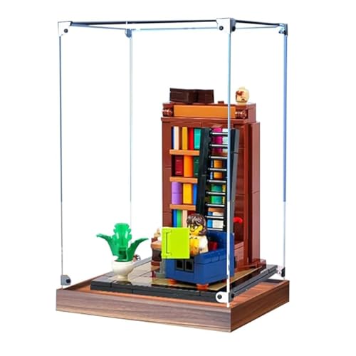 Acryl Display Box für Lego 40698 Bücherregal Bookish Modell, Transparent Staubdichte Display Box Aufbewahrungsbox Kompatibel mit Lego 40698 Modell (Modell Nicht Enthalten) (Holzmaserung Basis) von HAIWENFEIQI