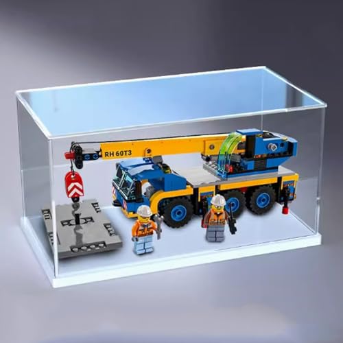 Acryl-Displaybox für LEGO 60324 Mobilkrane, transparente staubdichte Displaybox, kompatibel mit Lego 60324 Bauset (Modell nicht im Lieferumfang enthalten) (weißer Boden) von HAIWENFEIQI