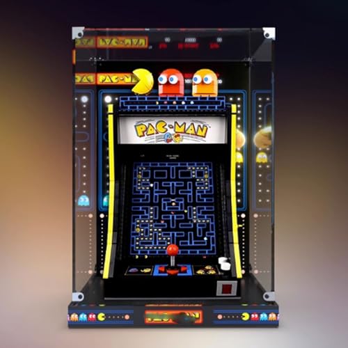 Acryl-Displaybox für Lego 10323 Pac-Man Arcade-Spielmodell, transparente staubdichte Displaybox, kompatibel mit Lego 10323 Bauset (Modell nicht im Lieferumfang enthalten) (Hintergrundstil) von HAIWENFEIQI