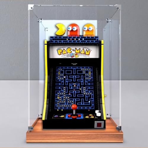 Acryl-Displaybox für Lego 10323 Pac-Man Arcade-Spielmodell, transparente staubdichte Displaybox, kompatibel mit Lego 10323 Bauset (Modell nicht im Lieferumfang enthalten) (Holzsockel) von HAIWENFEIQI