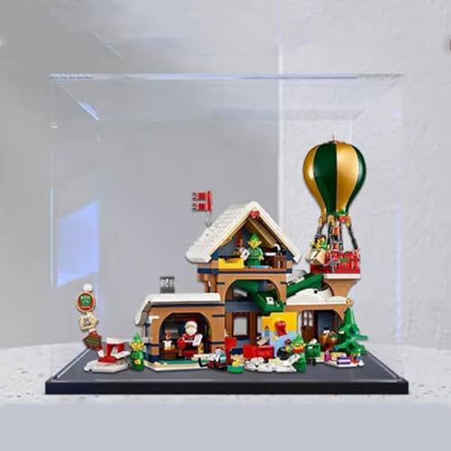 Acryl-Displaybox für Lego 10339 Weihnachtsmann-Postamt, transparent, staubdicht, kompatibel mit Lego 10339 Bauset (Modell nicht im Lieferumfang enthalten) (schwarzer Sockel) von HAIWENFEIQI