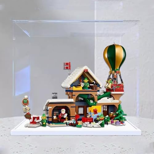 Acryl-Displaybox für Lego 10339 Weihnachtsmann-Postamt, transparent, staubdicht, kompatibel mit Lego 10339 Bauset (Modell nicht im Lieferumfang enthalten) (weißer Sockel) von HAIWENFEIQI