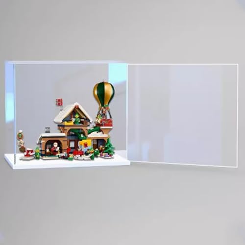 Acryl-Displaybox für Lego 10339 Weihnachtsmann-Postamt, transparent, staubdicht, kompatibel mit Lego 10339 Bauset (Modell nicht im Lieferumfang enthalten) (weißer Sockel + offene Tür) von HAIWENFEIQI