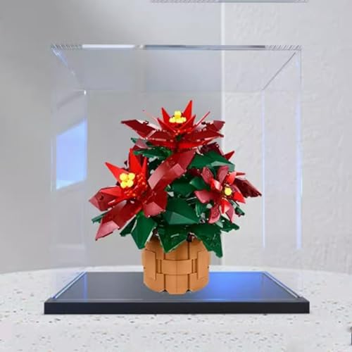 Acryl-Displaybox für Lego 10370, 3 mm, rotes Bonsai-Modell, transparent, staubdicht, kompatibel mit Lego 10370 Bauset (Modell nicht im Lieferumfang enthalten) (schwarzer Sockel) von HAIWENFEIQI