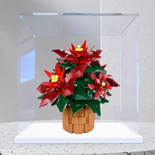 Acryl-Displaybox für Lego 10370, 3 mm, rotes Bonsai-Modell, transparent, staubdicht, kompatibel mit Lego 10370 Bauset (Modell nicht im Lieferumfang enthalten) (weißer Sockel) von HAIWENFEIQI