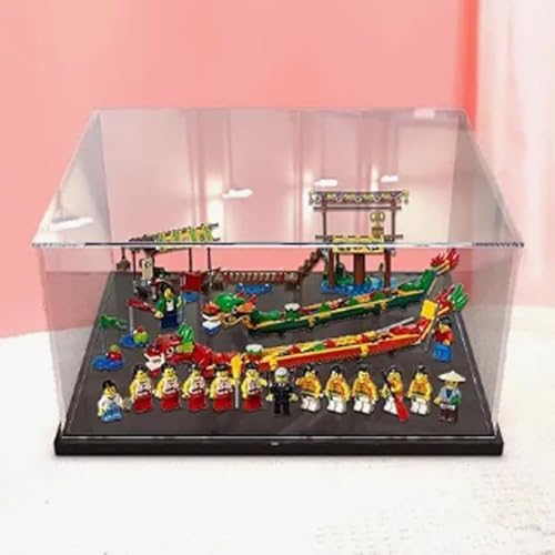 Acryl-Displaybox für Lego Dragon Boat Race 80103, Transparente Staubdichte Displaybox, Kompatibel mit Lego 80103 Bauset (Modell Nicht Enthalten) (Schwarzer Sockel) von HAIWENFEIQI