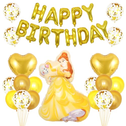 HAJXXMM 21 Stück Luftballons Princess Set Gold Happy Birthday Ballon Girlande Prinzessin Geburtstags Dekorationen Geburtstag Luftballons Mädchen Geburtstag XXL Ballon von HAJXXMM