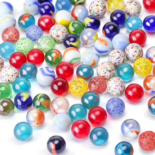 HAKACC 80 Stück Glasmurmeln, 15mm Bunte Murmeln mit Einzigartigen Mustern (Klassische & Sesam-Stil), Perfekt für Kinderspiele, Deko & DIY-Projekte, Mischfarben von HAKACC