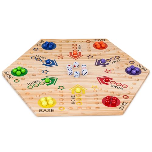 HAKACC Ludo aus Holz,Brettspiele Mensch ärgere Dich Nicht für Doppelseitig Bemalt Halma Spiel für 4 oder 6 Spieler ab 6 Jahren von HAKACC