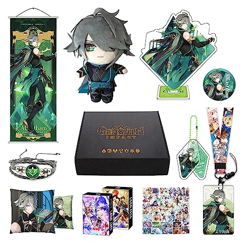 Genshin Impact Box Geschenkbox Merch Set mit 11 Geschenk, Wanderer Cyno Xiao All 5 Stars Characters Plush Poster Acrylic Stand Aufkleber Set, Sammlung für Traveller Fans (Al Haitham) von HALOOP