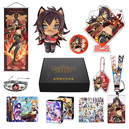 Genshin Impact Box Geschenkbox Merch Set mit 11 Geschenk, Wanderer Cyno Xiao All 5 Stars Characters Plush Poster Acrylic Stand Aufkleber Set, Sammlung für Traveller Fans (Dehya) von HALOOP