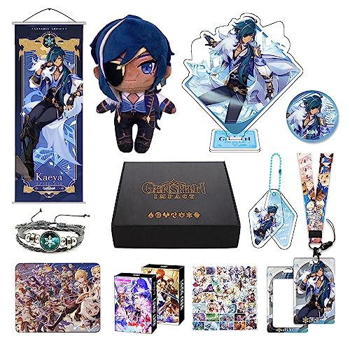 Genshin Impact Box Geschenkbox Merch Set mit 11 Geschenk, Wanderer Cyno Xiao All 5 Stars Characters Plush Poster Acrylic Stand Aufkleber Set, Sammlung für Traveller Fans (Kaeya) von HALOOP