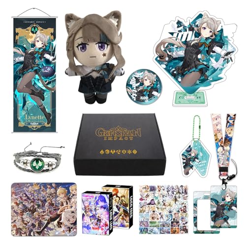 Genshin Impact Box Geschenkbox Merch Set mit 11 Geschenk, Wanderer Cyno Xiao All 5 Stars Characters Plush Poster Acrylic Stand Aufkleber Set, Sammlung für Traveller Fans (Lynette) von HALOOP