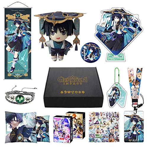 Genshin Impact Box Geschenkbox Merch Set mit 11 Geschenk, Wanderer Cyno Xiao All 5 Stars Characters Plush Poster Acrylic Stand Aufkleber Set, Sammlung für Traveller Fans (Wanderer) von Bskeye