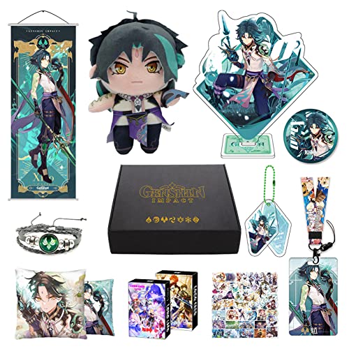 HALOOP Genshin Impact Box Geschenkbox Merch Set mit 11 Figurinen, Xiao (Genshin Impact) Plush Poster Acrylic Stand Aufkleber Set, Sammlung für Traveller Fans (Xiao) von HALOOP