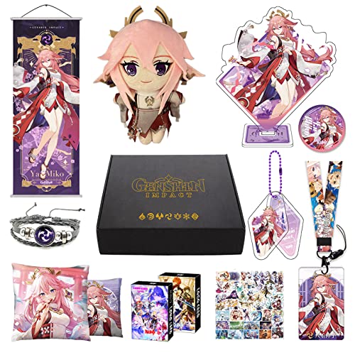 HALOOP Genshin Impact Box Geschenkbox Merch Set mit 11 Geschenken, Wanderer Cyno Xiao All 5 Stars Characters Plush Poster Acrylic Stand Aufkleber Set, Sammlung für Traveller Fans (Yae Miko) von HALOOP