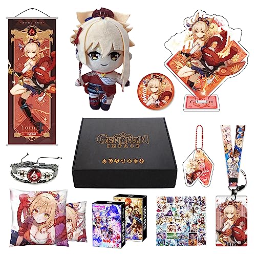 Genshin Impact Box Geschenkbox Merch Set mit 11 Geschenk, Wanderer Cyno Xiao All 5 Stars Characters Plush Poster Acrylic Stand Aufkleber Set, Sammlung für Traveller Fans (Yoimiya) von HALOOP