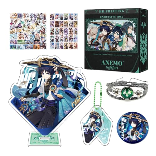 HALOOP Genshin Impact Merch Box Geschenkset - Acryl Standfigur, Schlüsselanhänger, Armband, Abzeichen, 30 Lomo Karten, 50 Aufkleber (Wanderer) von HALOOP