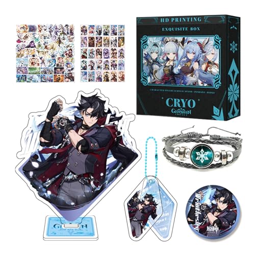 HALOOP Genshin Impact Merch Box Geschenkset - Acryl Standfigur, Schlüsselanhänger, Armband, Abzeichen, 30 Lomo Karten, 50 Aufkleber (Wriothesley) von HALOOP