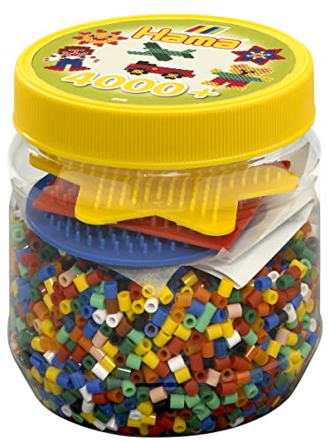 Hama Perlen 2052 Bügelperlen Dose mit ca. 4.000 bunten Midi Bastelperlen mit Durchmesser 5 mm im Farben Mix und 3 Stiftplatten, kreativer Bastelspaß für Groß und Klein von HAMA