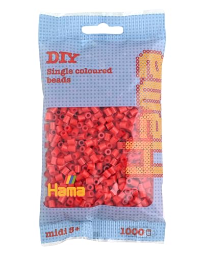 Hama Perlen 207-05 Bügelperlen Beutel mit ca. 1.000 Midi Bastelperlen mit Durchmesser 5 mm in Rot, kreativer Bastelspaß für Groß und Klein von HAMA