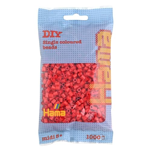 Hama Perlen 207-05 Bügelperlen Beutel mit ca. 1.000 Midi Bastelperlen mit Durchmesser 5 mm in Rot, kreativer Bastelspaß für Groß und Klein von Hama