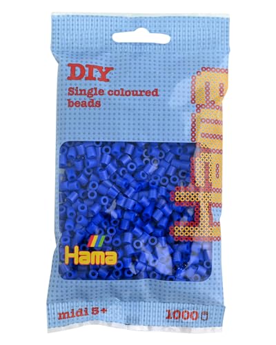 Hama Perlen 207-08 Bügelperlen Beutel mit ca. 1.000 Midi Bastelperlen mit Durchmesser 5 mm in Blau, kreativer Bastelspaß für Groß und Klein von HAMA