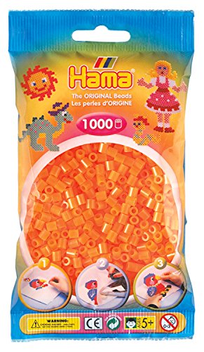 Hama Perlen 207-38 Bügelperlen Beutel mit ca. 1.000 Midi Bastelperlen mit Durchmesser 5 mm in Neon Orange, kreativer Bastelspaß für Groß und Klein von HAMA