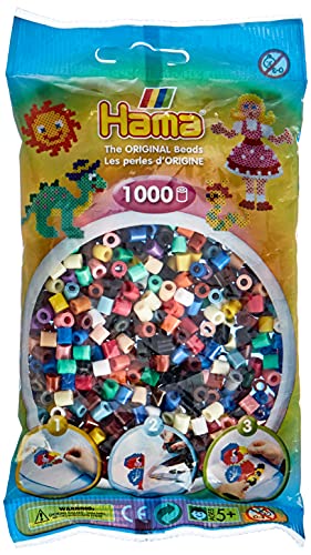 Hama Perlen 207-67 Bügelperlen Beutel mit ca. 1.000 bunten Midi Bastelperlen mit Durchmesser 5 mm im Volltonfarben Mix, kreativer Bastelspaß für Groß und Klein von HAMA