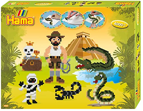 Hama Perlen 3154 Geschenk-Set Abenteuer mit ca. 4.000 bunten Midi Bügelperlen mit Durchmesser 5 mm, Motivvorlage und 2 Stiftplatten, inkl. Bügelpapier, kreativer Bastelspaß für Groß und Klein von HAMA