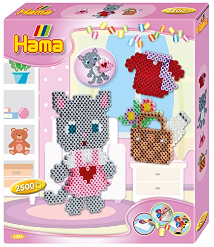 Hama Perlen 3254 Kleines Geschenk-Set Anziehkatze mit ca. 2.500 bunten Midi Bügelperlen mit Durchmesser 5 mm, Stiftplatte, inkl. Bügelpapier, kreativer Bastelspaß für Kinder und Jugendliche von HAMA