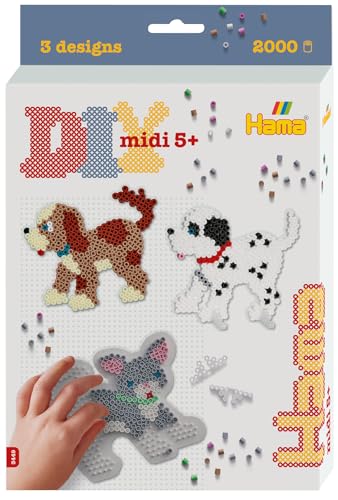 Hama Perlen 3449 Kleines Geschenk-Set Hund und Katze mit ca. 2.000 bunten Midi Bügelperlen Durchmesser 5 mm, Stiftplatte, inkl. Bügelpapier, kreativer Bastelspaß für Kinder Jugendliche, Mehrfarbig von HAMA