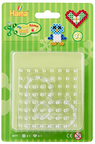 Hama Perlen 8277 Bügelperlen Steckplatten Quadrat und Herz, Blisterpackung geeignet für Maxi-Perlen mit 2 transparenten Motivvorlagen, für Kinder ab 3 Jahren von Hama