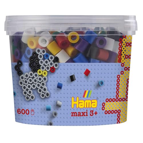 Hama Perlen 8570 Bügelperlen Dose mit ca. 600 bunten Maxi Bastelperlen mit Durchmesser 10 mm im Volltonmix 1, kreativer Bastelspaß für Groß und Klein, Gemischt von Hama