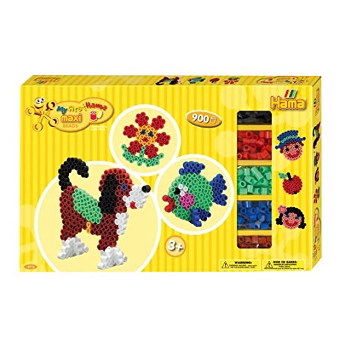 Hama Perlen 8712 Geschenkbox mit ca. 900 bunten Maxi Bügelperlen mit Durchmesser 10 mm, Motivvorlagen und 2 Stiftplatten, inkl. Bügelpapier, kreativer Bastelspaß für Groß und Klein von Hama