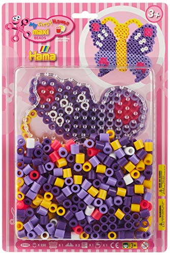 Hama Perlen 8908 Set Schmetterling mit ca. 250 bunten Maxi Bügelperlen mit Durchmesser 10 mm, Stiftplatte, inkl. Bügelpapier, kreativer Bastelspaß für Groß und Klein von Hama