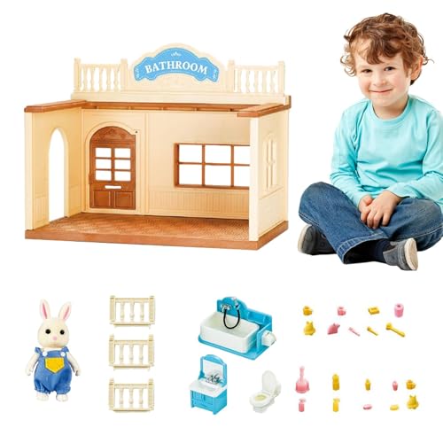 Puppenhaus-Set aus Holz, Kleinkind-Puppenhaus,Raummodell für Feinmotorikspielzeug - Kleinkindspielzeug, Miniatur-Puppenhaus, Bausatz, vorgeben, Spielen, Lernspielzeug mit Möbeln von HAMIL