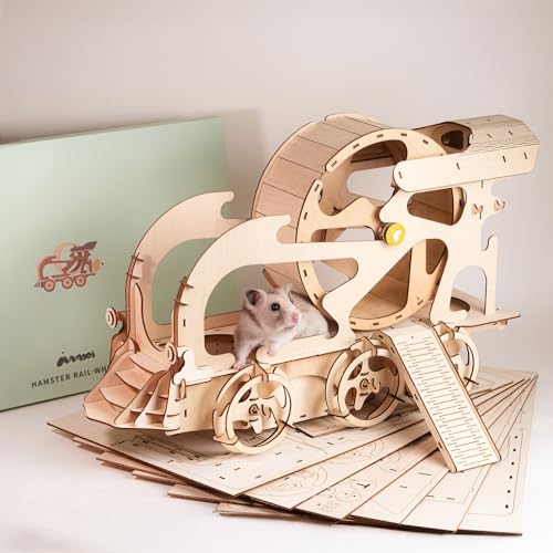 HAMOOI Hamsterrad Holz Zug Modell 3D Holz Puzzle DIY Käfig Zubehör Spielzeug Lebensraum Dekor für Hammies Zwerge Rennmäuse Mäuse oder andere Kleintiere von HAMOOI